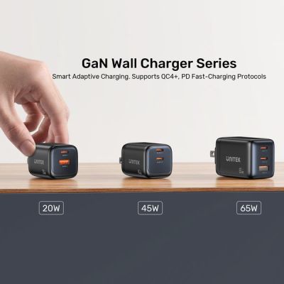15. UNITEK GAN Wandladegerät 2x USB-C USB-A, PD 3.0, 65W, Schwarz