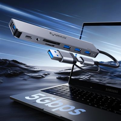 5. Orico YSB4-U2 USB-A/USB-C Hub Dockingstation 2x USB-A 2.0 + 1x USB-A 3.0 + 1x USB-C 2.0 + 1x USB-C - Grau