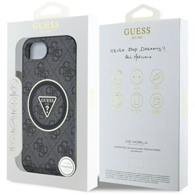 8. Guess IML Metal Glitter 4G Circle Triangle MagSafe Case für iPhone 16e - Schwarz