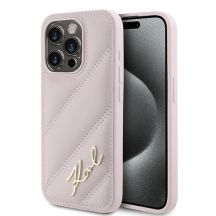 Karl Lagerfeld Diagonal Quilted Script Hülle für iPhone 15 Pro – Rosa