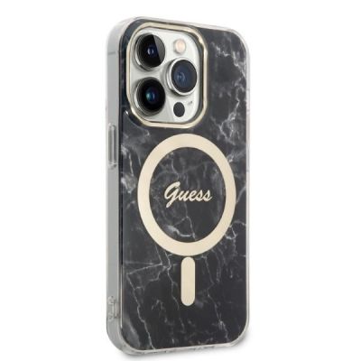 4. Set Guess GUBPP14LHMEACSK Hülle + Ladegerät iPhone 14 Pro 6.1" schwarz/schwarz Hartschale Marble MagSafe