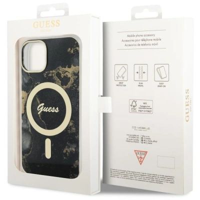 9. Guess, GUHMP14MHTMRSK iPhone 14 Plus 6,7" schwarz/schwarzes Hardcase Golden Marble MagSafe