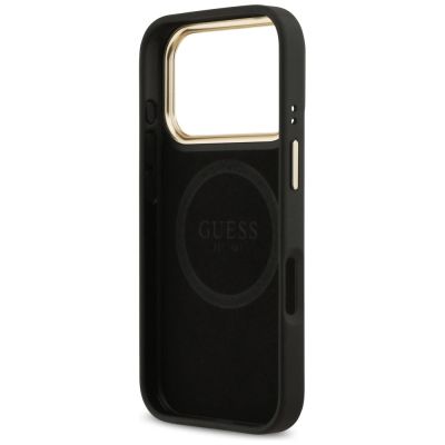 7. Guess 4G Logo Plate MagSafe Hülle für iPhone 17 Pro – Schwarz