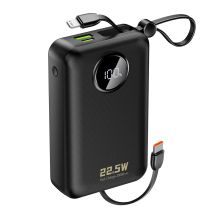 Dudao K14+ Powerbank 20000mAh 22,5W USB-C / USB-A / Integrierte Lightning und USB-C-Kabel - Schwarz