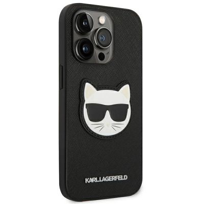 4. Karl Lagerfeld Saffiano Choupette Head Patch Case für iPhone 14 Pro Max – Schwarz