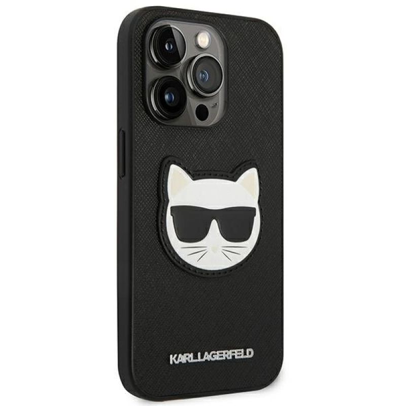 4. Karl Lagerfeld Saffiano Choupette Head Patch Case für iPhone 14 Pro Max – Schwarz