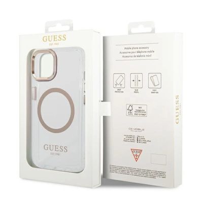 8. Guess GUHMP14SHTRMD iPhone 14 6.1 "Gold / Gold Hartschalenetui Metal Outline Magsafe