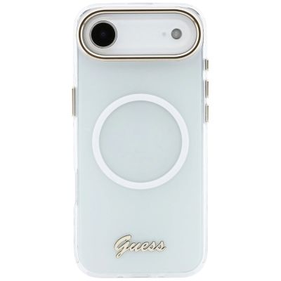 4. Guess IML Gradient Script Metal MagSafe Hülle für iPhone Air - Weiß