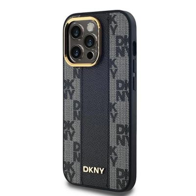 2. DKNY Leather Checkered Mono Pattern MagSafe-Hülle für iPhone 14 Pro – Schwarz