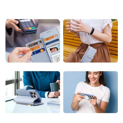 4. Dux Ducis Lawa iPhone 16 Pro Lederhülle mit abnehmbarer magnetischer Brieftasche - Blau