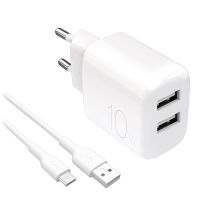 Puro PROLITE 10W 2x USB-A Wandladegerät + USB-A - USB-C Kabel 1,2m - weiß