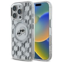 Karl Lagerfeld IML Monogram Karl & Choupette Head MagSafe Hülle für iPhone 16 Pro – transparent