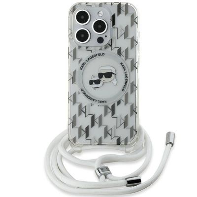 Karl Lagerfeld IML Crossbody Monogram Karl & Choupette Head MagSafe Hülle für iPhone 15 Pro – Transparent