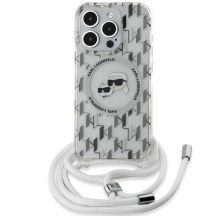 Karl Lagerfeld IML Crossbody Monogram Karl & Choupette Head MagSafe Hülle für iPhone 15 Pro – Transparent