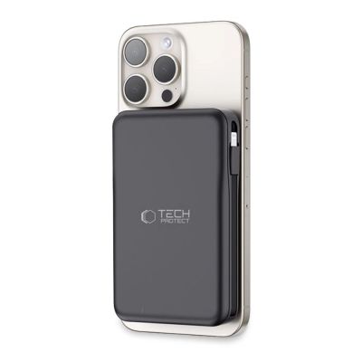 10. Tech-Protect LifeMag PB31 Powerbank mit MagSafe 10000 mAh 15 W USB-C/USB-A/integriertes USB-C/ Lightning Kabel – Schwarz
