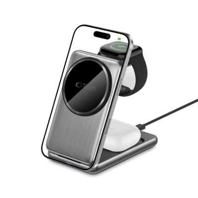 2. QI15W-A42 3in1 induktives Ladegerät mit MagSafe für Apple-Geräte – Grau