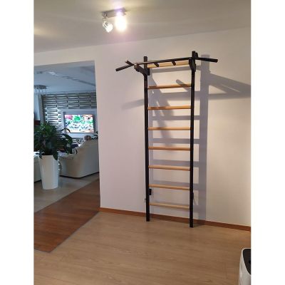18. Turnwandbarren aus Holz und Metall mit Bank K 221B