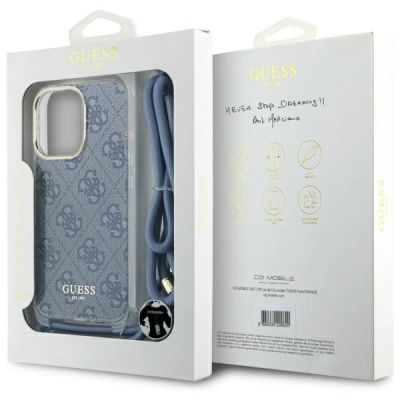 7. Guess Crossbody Cord 4G Print Hülle für iPhone 16 Pro Max – Blau