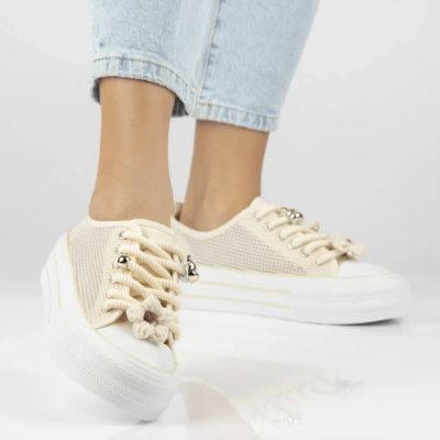 8. Damen-Sneaker aus Mesh mit Plateausohle, beige, Filippo DTN7855