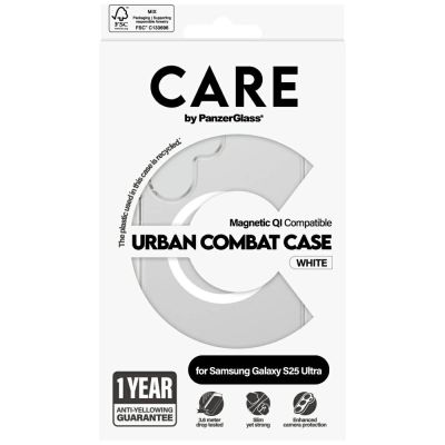 4. CARE by PanzerGlass Flaggschiff Urban Combat White QI Case für Samsung Galaxy S25 Ultra – Transparent