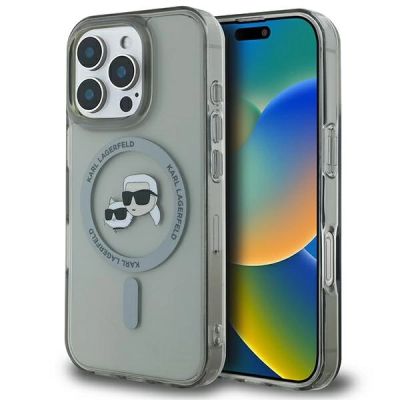 Karl Lagerfeld IML Metal Karl&Choupette Head MagSafe Hülle für iPhone 16 Pro Max - Schwarz