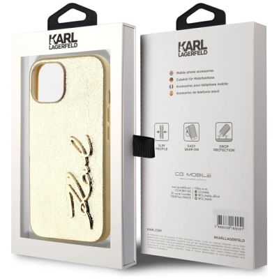 8. Karl Lagerfeld Wrinkled Metal Signature iPhone 15 Hülle - Gold