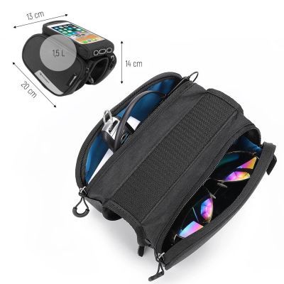 5. Wozinsky Rahmen Fahrradtasche + abnehmbare Handyhülle bis 6,5" 1,5l schwarz (WBB7BK)