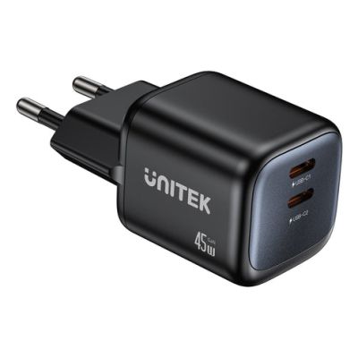 30. UNITEK 2x GAN 45W Ladegerät, 2x USB-C PD 3.0, QC, Schwarz