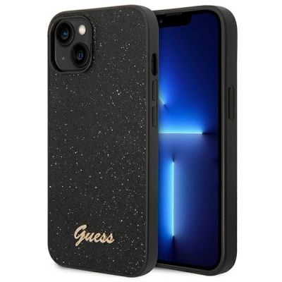 Guess Glitter Script Case für iPhone 14 Plus - Schwarz