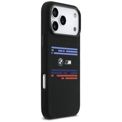 4. BMW M Silikonhülle mit horizontaler Linie und MagSafe-Funktion für iPhone 17 Pro Max – Schwarz