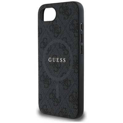 6. Guess PU Leder 4G Farbige Ringhülle mit MagSafe für iPhone 16e - Schwarz