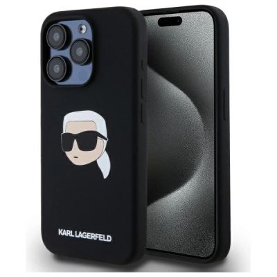 Karl Lagerfeld KLHMP15LSKHPPLK iPhone 15 Pro 6,1" schwarz/schwarz Hardcase Silikon Karl Head Print MagSafe