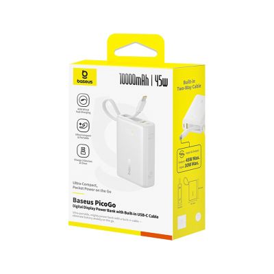 4. Baseus PicoGo 10000mAh 45W Powerbank mit integriertem Kabel und Display - Weiß