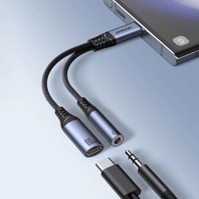 8. Joyroom SY-C02 2in1 DAC-Adapter USB-C auf USB-C / 3,5-mm-Miniklinke – Schwarz