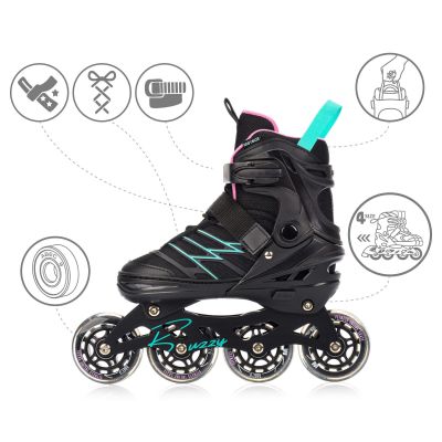 9. Meteor Rollschuhe L 38-43 Buzzy Schwarz/Pink/Mint