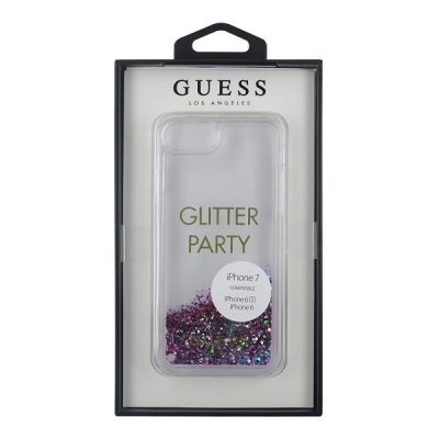 3. Guess GUHCP7GLUQPU iPhone 6/7/8 /SE 2020 / SE 2022 lila/lila Hartschalenetui Liquid Glitter Party