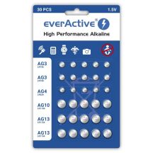 EVERACTIVE ALKALINE-BATTERIEN MINI-SET: 10 x G3 / LR41, 5 x G4 / LR626, 5 x G10 / LR1130, 10 x G13 / LR1154 AGMIX30BL