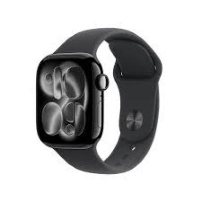 Apple Watch Series 11 • GPS™ 42 mm™ Tiefes Aluminiumgehäuse mit schwarzem Sportarmband – S/M