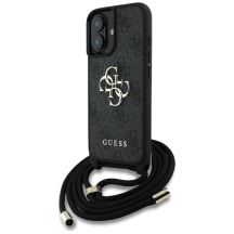Guess 4G Big Logo Cord Stap Crossbody Case für iPhone 16 Plus Schwarz