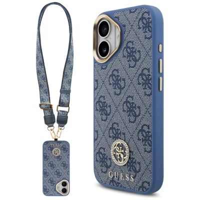 Guess 4G Strass Logo & Big Strap Metal Buttons MagSafe Case für iPhone 17 - Blau