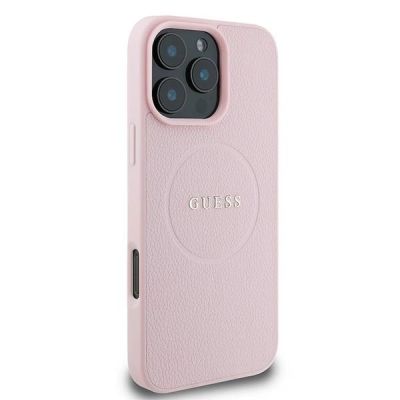 4. Guess MagSafe Grained Gold Ring Hülle für iPhone 15 Pro Max – Rosa