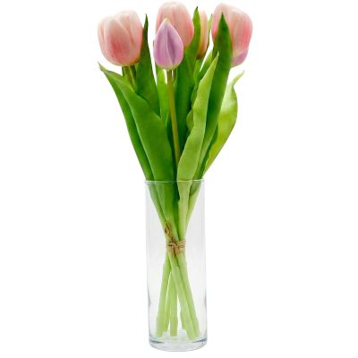 16. Strauß aus 7 rosa Tulpen, 31 cm, naturgetreue Frühlingsdekoration