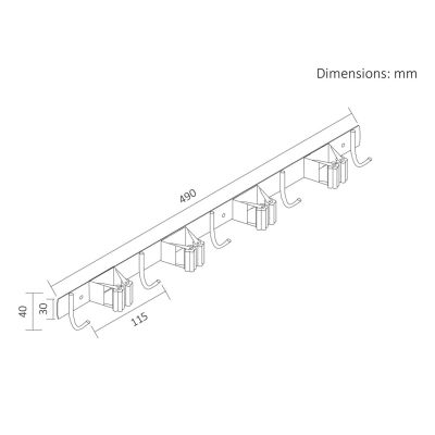 4. MACLEAN Wandorganizer für Gartengeräte und Wischmopps, Stahl, mit Haken, max. Traglast 20 kg, Breite 49 cm MC-184