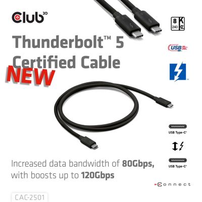 3. CLUB3D CAC-2501 Thunderbolt-Kabel 1 m 120 Gbit/s Schwarz