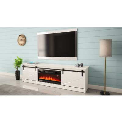 4. GRANERO TV-Schrank + Kamin 200x56,7x35 weiß/weiß glänzend