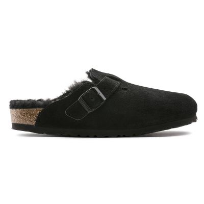 9. Birkenstock Boston Shearling Black Damen Clogs aus Wolle, isoliert, Wildleder, schmal (0259883)