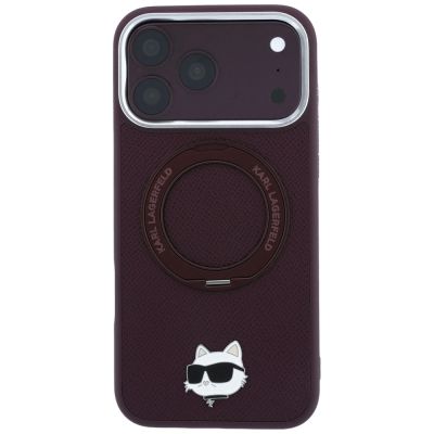 3. Karl Lagerfeld mit Ring Stand 360 Choupette Head Pin MagSafe Hülle für iPhone 18 Pro / 17 Pro - bordeauxrot