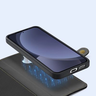 9. Dux Ducis Lawa Lederhülle für Samsung Galaxy S25+ mit abnehmbarer magnetischer Brieftasche – Schwarz