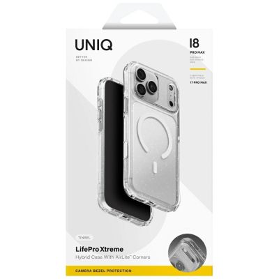 7. Uniq LifePro Xtreme Magclick Ladehülle für iPhone 18 Pro Max / 17 Pro Max – Transparenter Glitzer