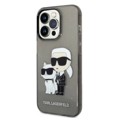 2. Karl Lagerfeld Glitzer Karl&Choupette Hülle für iPhone 14 Pro – Schwarz